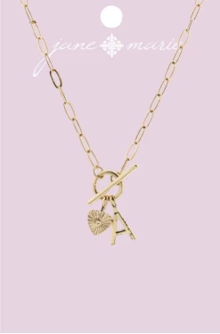 Jane Marie Gold "A" Initial With Textured Heart Necklace