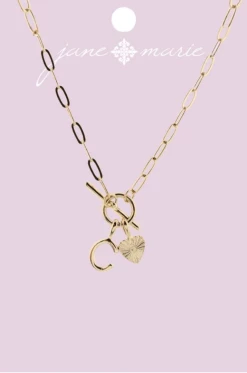 Jane Marie Gold "C" Initial With Textured Heart Necklace Gifts