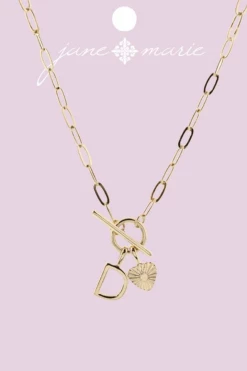 Jane Marie Gold "D" Initial With Textured Heart Necklace Gifts