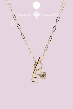 Jane Marie Gold "E" Initial With Texture Heart Necklace Gifts