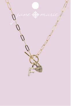 Jane Marie Gifts Gold "F" Initial With Textured Heart Necklace