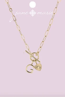Jane Marie Gifts Gold Initial "G" With Textured Heart Necklace