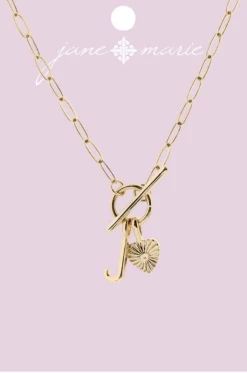 Jane Marie Gold "J" Initial With Textured Heart Necklace