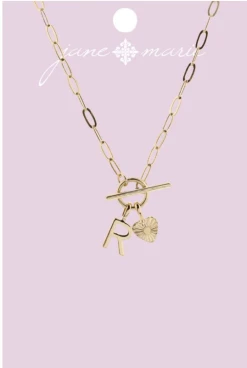 Jane Marie Gifts Gold "R" Initial With Texture Heart Necklace