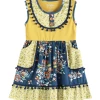 Lil Cactus Fall Mustard & Cobalt Floral Pom-Pom Dress New Arrivals