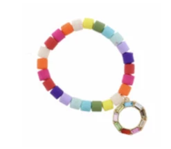 Jane Marie Kids Multi Colored Cylinder Beads W/ Multi Crystal Open Circle Bracelet