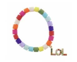 Jane Marie Kids Multi Colored Cylinder Beads W/ Multi Crystal "LOL" Bracelet Gifts