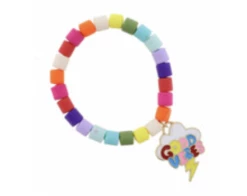 Jane Marie Kids Multi Colored Cylinder Beads W/ "Good Vibes" Cloud Bracelet Gifts
