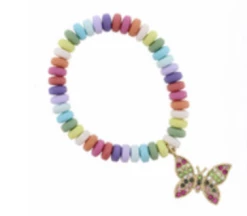 Jane Marie Kids Multi Colored Disk Beads W/ Multi Crystal Flying Butterfly Bracelet