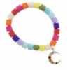 Jane Marie Kids Multi Colored Cylinder Beads W/ Multi Crystal Crescent Bracelet