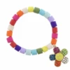Jane Marie Kids Multi Colored Cylinder Beads W/ Multi Crystal Happy Flower Bracelet Gifts