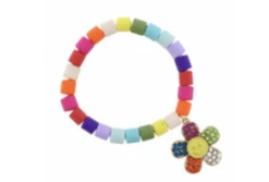 Jane Marie Kids Multi Colored Cylinder Beads W/ Multi Crystal Happy Flower Bracelet Gifts