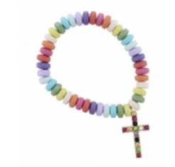 Jane Marie Kids Multi Colored Disk Beads W/ Multi Crystal Cross Bracelet Gifts