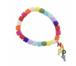 Jane Marie Kids Multi Colored Cylinder Beads W/ "Happy" Letters Bracelet