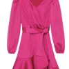 Habitual Girl/Truce Fall Satin Wrap Dress- Pink 50% Off Fall Clothing