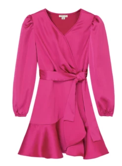 Habitual Girl/Truce Fall Satin Wrap Dress- Pink 50% Off Fall Clothing