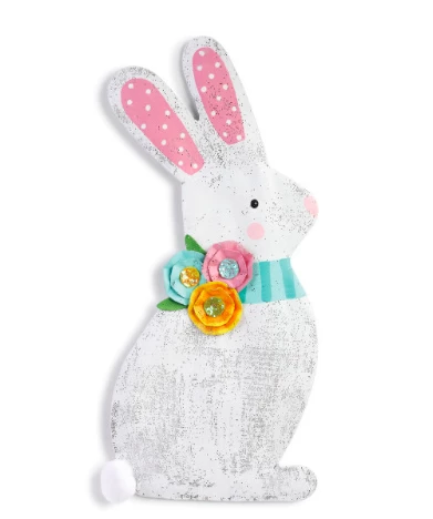 New ✨ DEMDACO Decor Spring Bunny W/Flowers Door Hanger ✔️ 1 DEMDACO Decor Spring Bunny W/Flowers Door Hanger