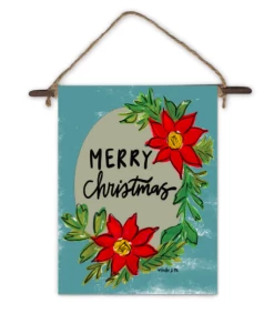Baxter & Me Gifts Merry Christmas Poinsettia Mini Wall Hanging