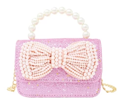ZOMI GEMS Glitter Pearl Handle Bow Bag- Pink