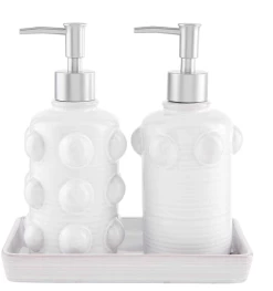 Mudpie Decor White Beaded Ceramic Soap Set