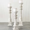 Mudpie Decor White Beaded Wood Candle Stick