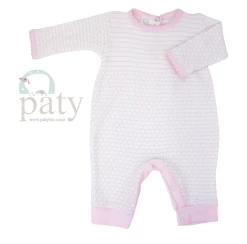 Paty Infant Clothing Pink Pinstripe Romper W/Pink Jersey Trim