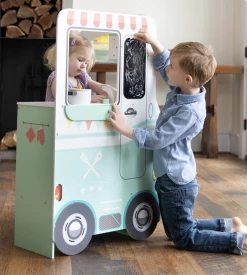 HEARTHSONG Toys Orders Up Wooden Food Truck Kitchen With 12-Piece Wooden Culinary Play Set