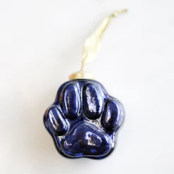 GLORY HAUS Decor Tiger Paw Glass Ornament In Navy