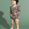 Posh Peanut Fall Posh Peanut Lana Leopard Tan Long Sleeve Ruffled Bubble Romper Infant Clothing