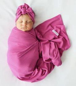 Posh Peanut Fall Posh Peanut Solid Ribbed Posh Violet Infant Swaddle & Headwrap Set Infant Clothing