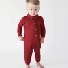 Posh Peanut Fall Posh Peanut Maroon Waffle Long Sleeve Collared Henley Romper Infant Clothing