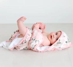 Posh Peanut Fall Posh Peanut Vintage Pink Rose Ruffled Hooded Towel