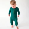 Posh Peanut Fall Posh Peanut Hunter Green Waffle Long Sleeve Henley Romper Infant Clothing