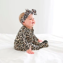 Posh Peanut Fall Infant Clothing Posh Peanut Lana Leopard Tan Footie Ruffled Zippered One Piece