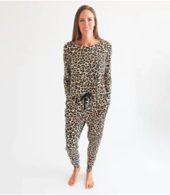 Posh Peanut Fall Posh Peanut Lana Leopard Tan Women's LS Scoop Loungewear