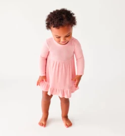 Infant Clothing Posh Peanut Fall Rose Waffle LS Ruffled Bodysuit Dress