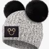 NightScope Mickey Mouse Outline Black Speckled Double Pom Beanie