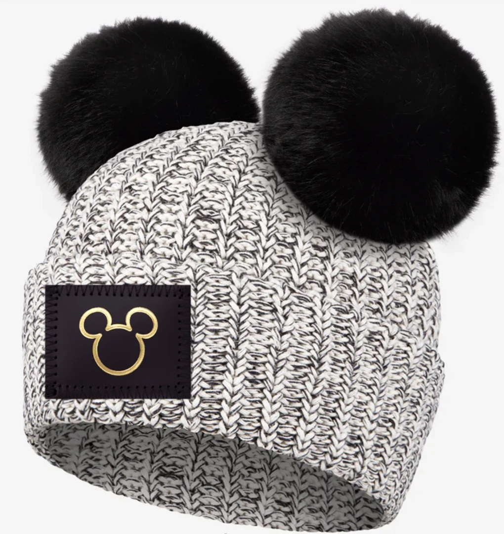 Hot Sale ๐งจ NightScope Mickey Mouse Outline Black Speckled Double Pom Beanie ๐ 1 NightScope Mickey Mouse Outline Black Speckled Double Pom Beanie
