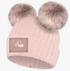 NightScope Minnie Mouse Rose Foil Blush Double Pom Beanie