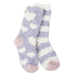 World's Softest Socks Snug Cozy Crew Heart And Stripe