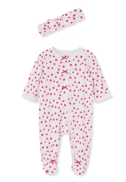 Little Me Spring Hearts Zipper Footie W/Headband