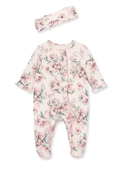 Baby Registry Dream Floral Zip Footed One-Piece And Headband