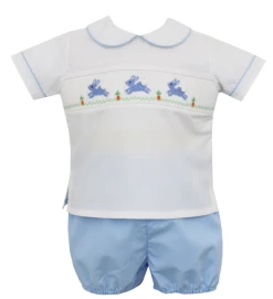 Petit Bebe/Petit Ami/Claire & Charlie Hop Hop Bunnies Blue Poplin Bloomer Set