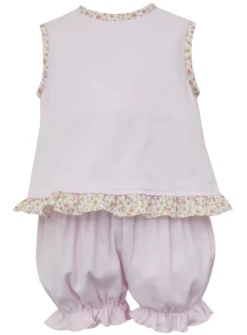 Petit Bebe/Petit Ami/Claire & Charlie Elsa Pink Knit Floral Trim Bloomer Set