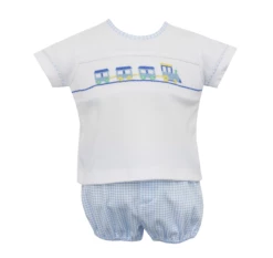 Petit Bebe/Petit Ami/Claire & Charlie Train Smocked Boys Diaper Set