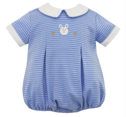 Petit Bebe/Petit Ami/Claire & Charlie Fall Bunny Blue/White Stripe Knit Bubble