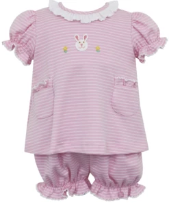 Petit Bebe/Petit Ami/Claire & Charlie Bunny Pink/White Stripe Bloomer Set Spring/Summer 2023