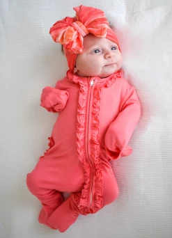 Wholesale ❤️ Rockin Royalty Infant Clothing Coral Crush Ruffle Footie 🎁 6 Rockin Royalty Infant Clothing Coral Crush Ruffle Footie