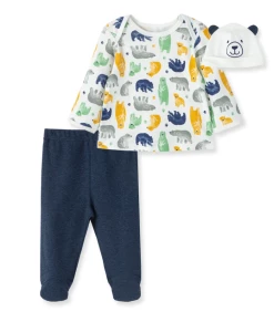 Little Me Bear Print 2pc Set W/Hat