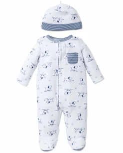 Little Me Puppy Toile Footed One-Piece & Hat
